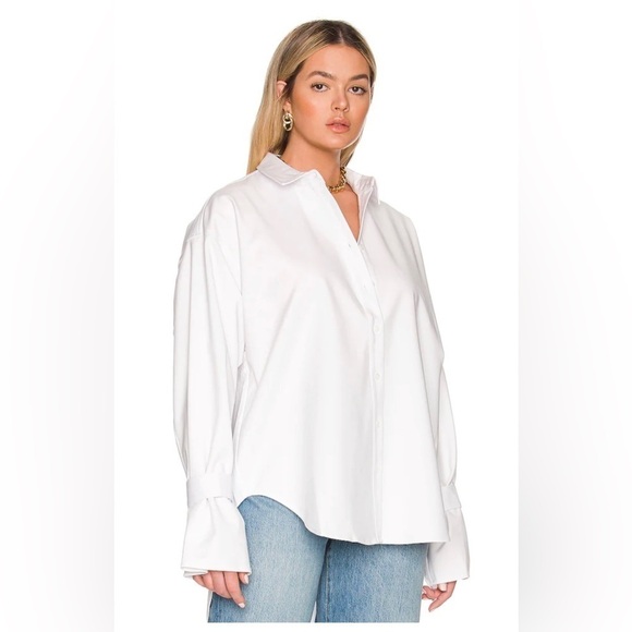 Good American Tabbed Poplin Shirt in White001 NWT GA Size 3/4 Size L/XL - Picture 3 of 10